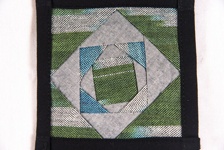 Ikat Hand Quilted Table Runner Set with Placemats Coasters Blue Green Gray Black - HoonArts - 3