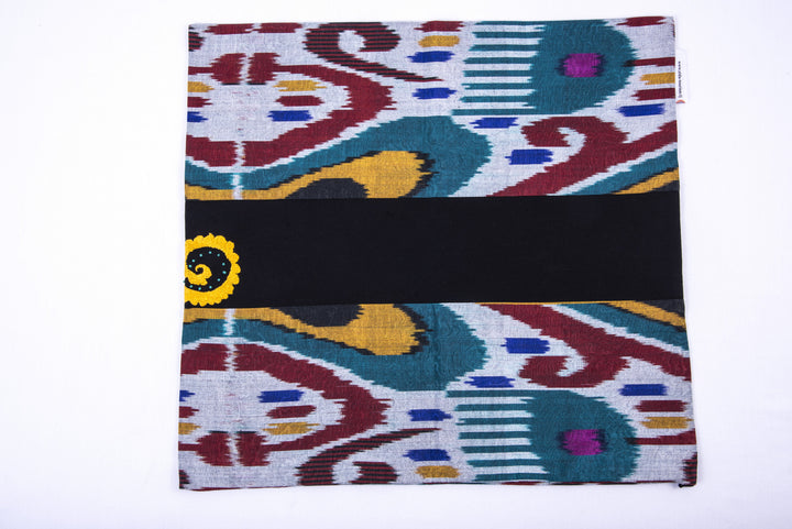 Ikat and Suzani Embroidery Pillow Cover, "Mavj" (Ripple) - HoonArts - 4