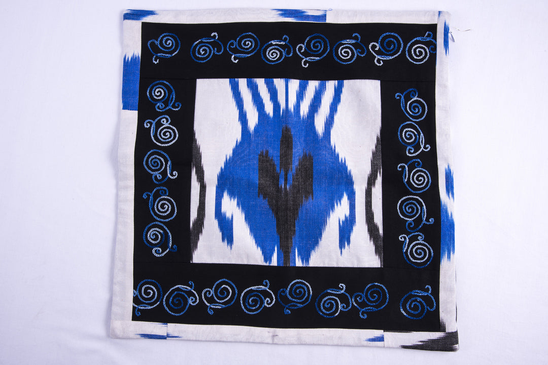 Ikat and Suzani Embroidery Pillow Cover, "Anor" (Pomegranate) - HoonArts - 4