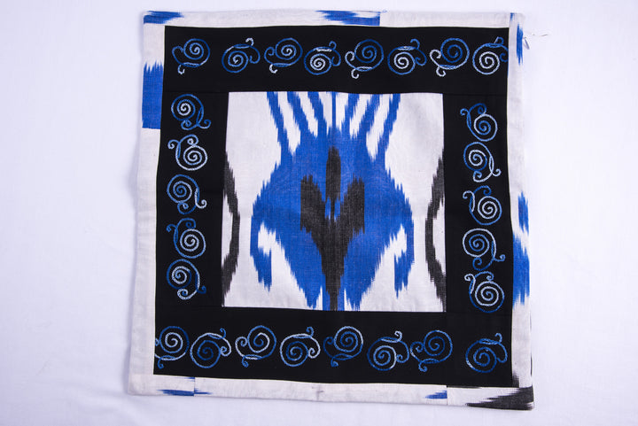 Ikat and Suzani Embroidery Pillow Cover, "Anor" (Pomegranate) - HoonArts - 4