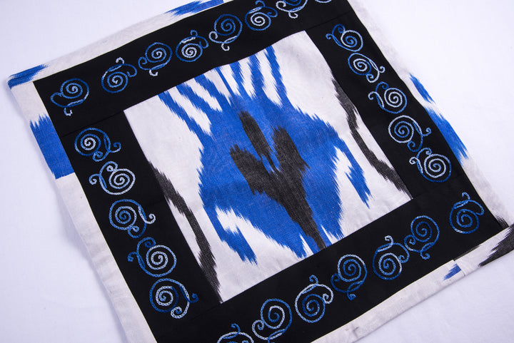 Ikat and Suzani Embroidery Pillow Cover, "Anor" (Pomegranate) - HoonArts - 5