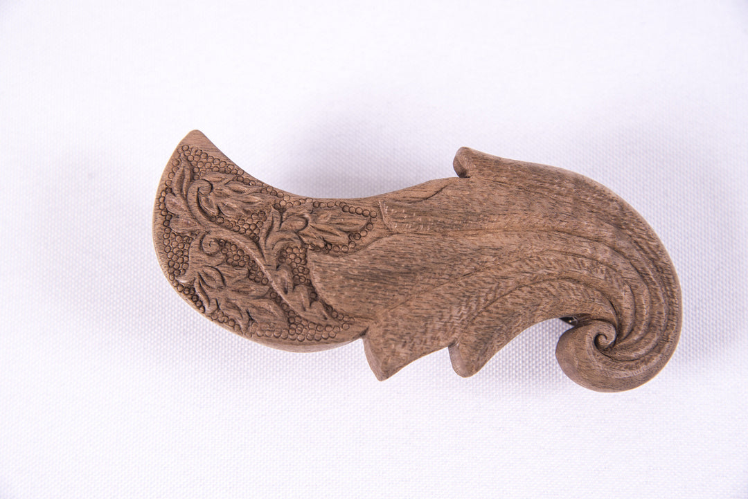 Hand Carved Ornamental Wooden Barrettes, Clip-Walnut & Apricot - Fair Trade - HoonArts - 2