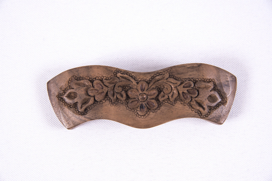 Hand Carved Ornamental Wooden Barrettes, Clip-Walnut & Apricot - Fair Trade - HoonArts - 5