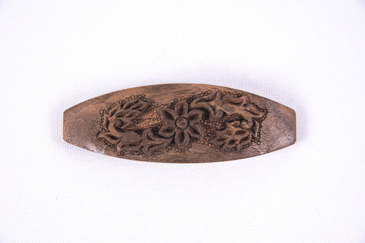Hand Carved Ornamental Wooden Barrettes, Clip-Walnut & Apricot - Fair Trade - HoonArts - 6