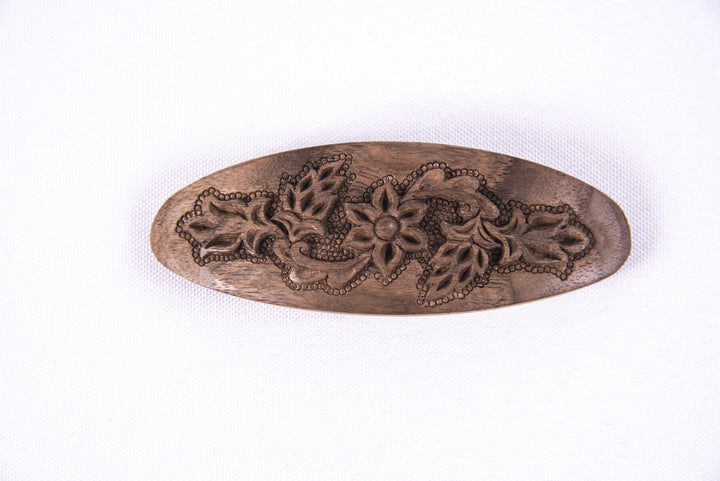 Hand Carved Ornamental Wooden Barrettes, Clip-Walnut & Apricot - Fair Trade - HoonArts - 4