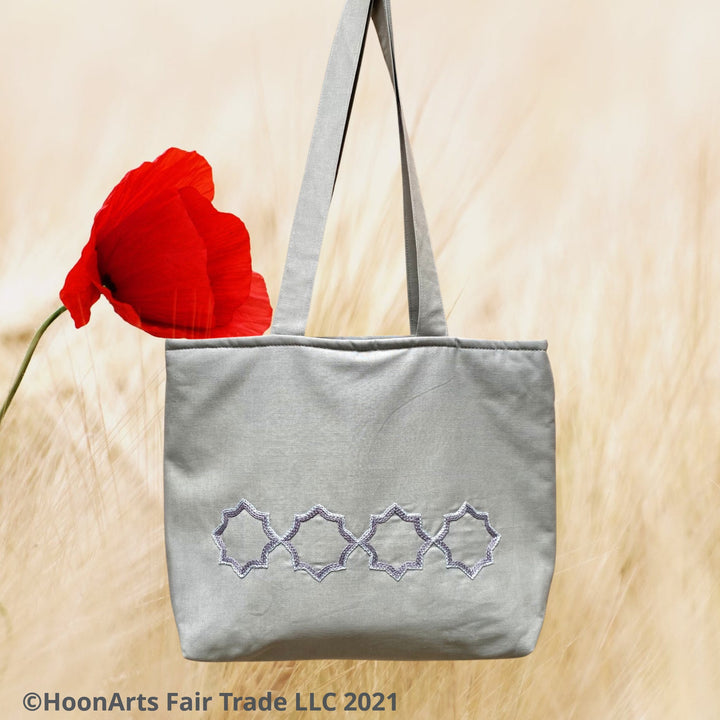 Grey Eastern Star Tote Embroidered Pattern | HoonArts Fair Trade
