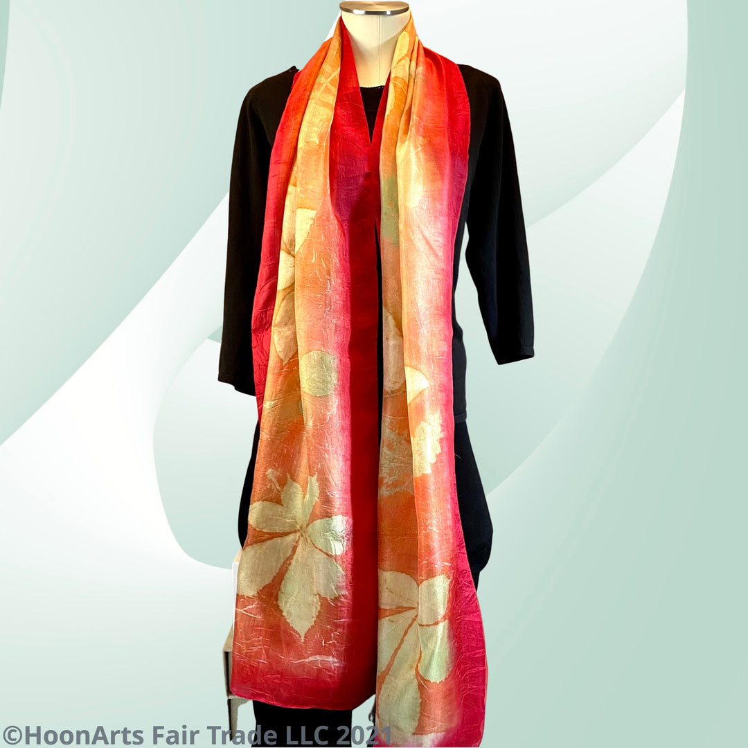 Eco-Printed Silk Scarf - Red | HoonArts 13