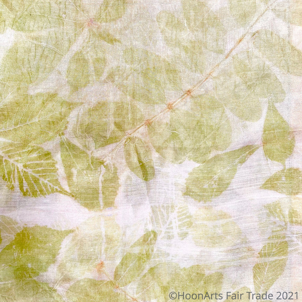 Eco-Printed Silk Scarf-Green with Golden Tones - made in Kyrgyzstan