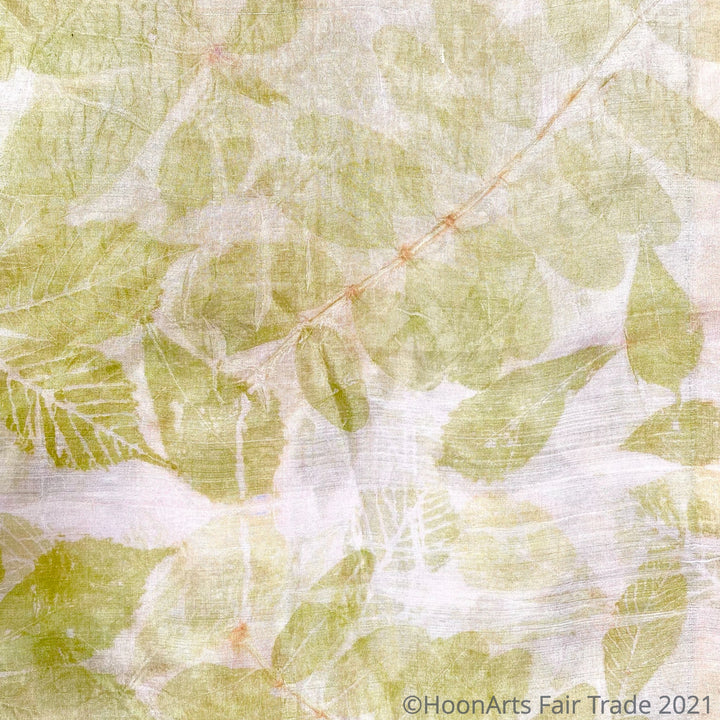 Eco-Printed Silk Scarf-Green with Golden Tones - made in Kyrgyzstan