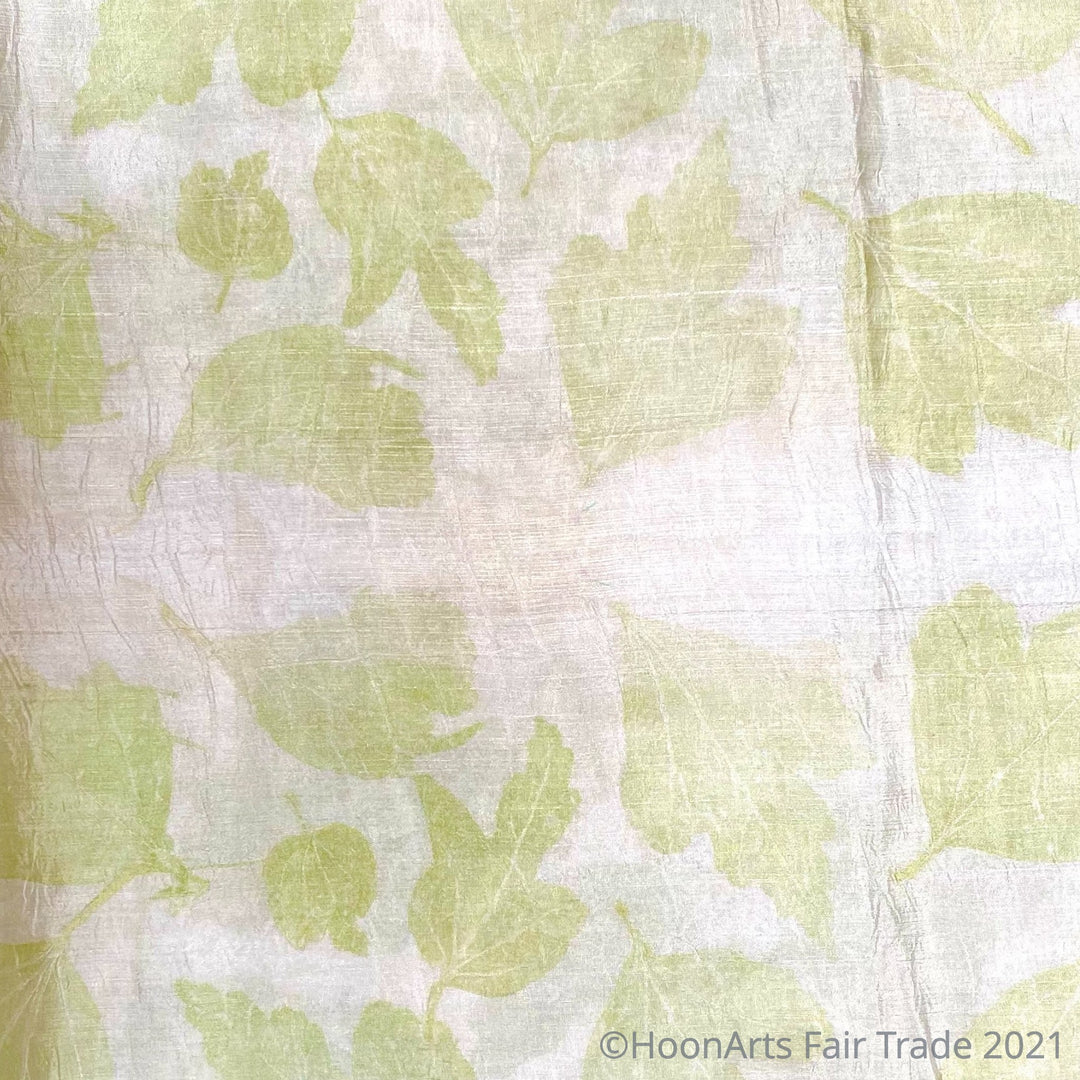 Eco-Printed Silk Scarf-Pale Green on White - handmade in Kyrgyzstan