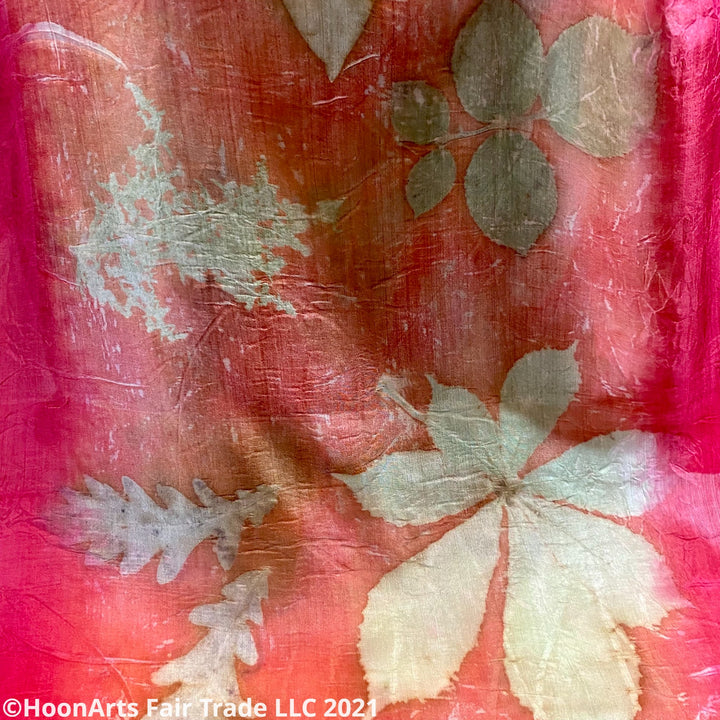 Eco-Printed Silk Scarf - Red | HoonArts 22