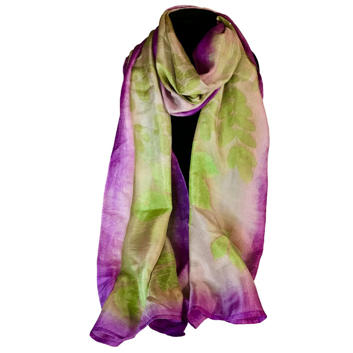 Handwoven Purple Eco-Printed Silk Scarf