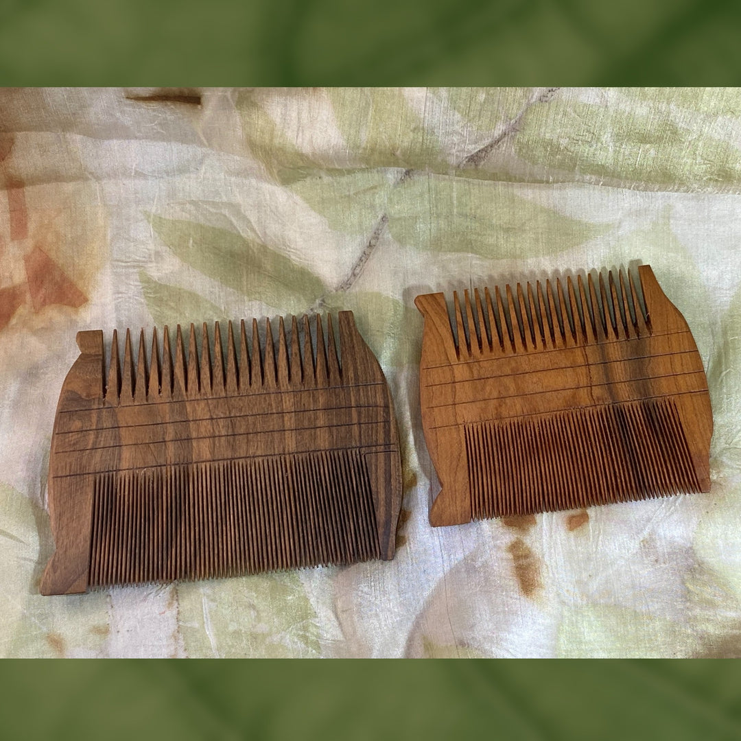 Hand-Carved Modern Reproductions of Ancient Egyptian Comb, Showing Large Size in Walnut and Small Size in Apricot Wood
