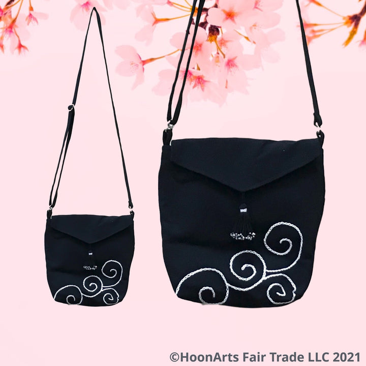 Black Cross-Body Shoulder Bag With Fun Swirl Design Pattern | HoonArts 