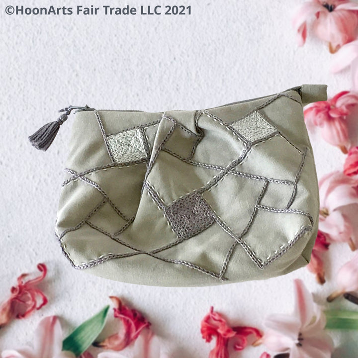 Grey Embroidered Geometric Design Clutch Bag | HoonArts