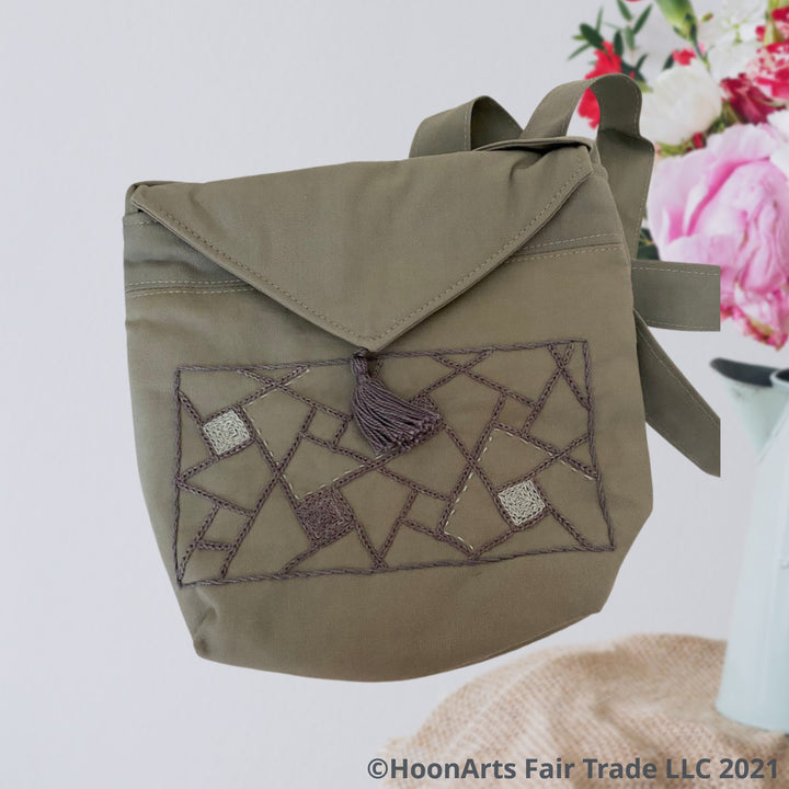 Embroidered Framed Geometric Design Cross-Body Shoulder Bag | HoonArts