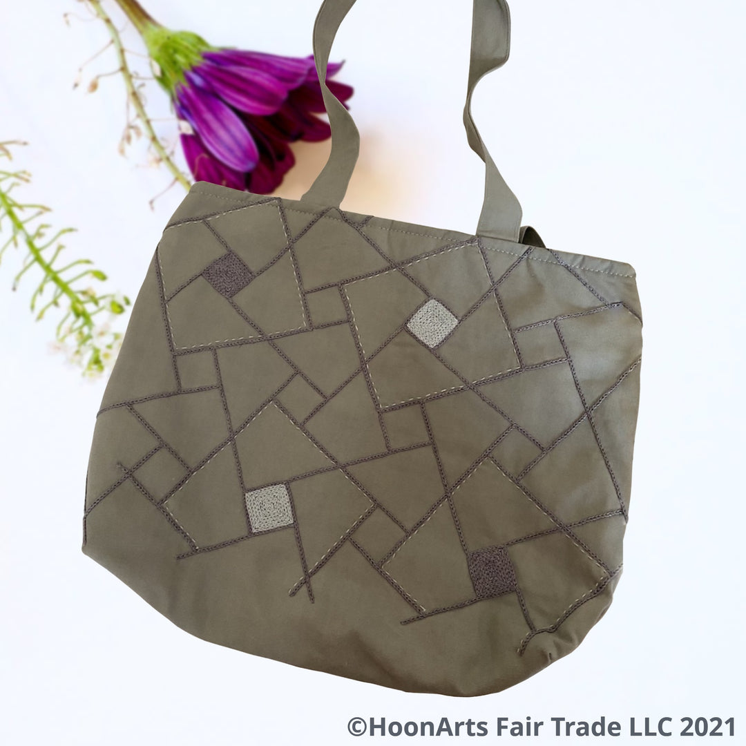 Geometric Tote Bag With Beautiful Embroidered Design | HoonArts