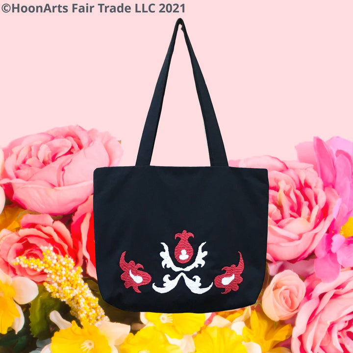Tote Bag With Beautiful Embroidered Istaravshan Design | HoonArts Fair Trade