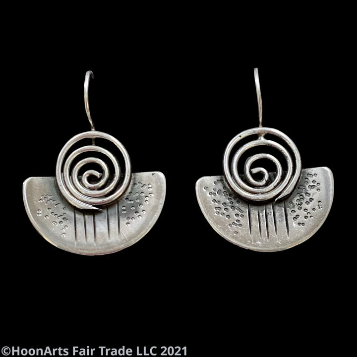 Eternity Spiral on Half Circle Silver Earrings -"Saikal" 1