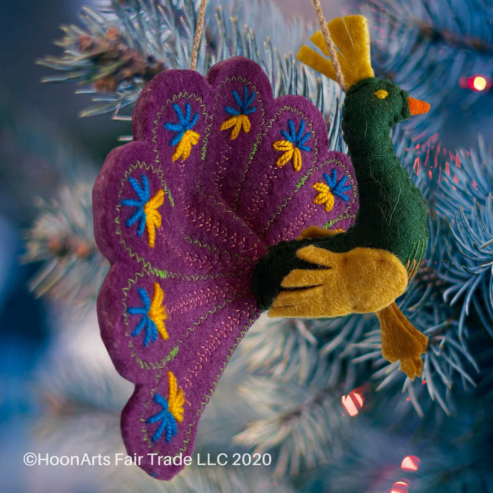 Handmade Felted Christmas Ornament from Kyrgyzstan-Peacock