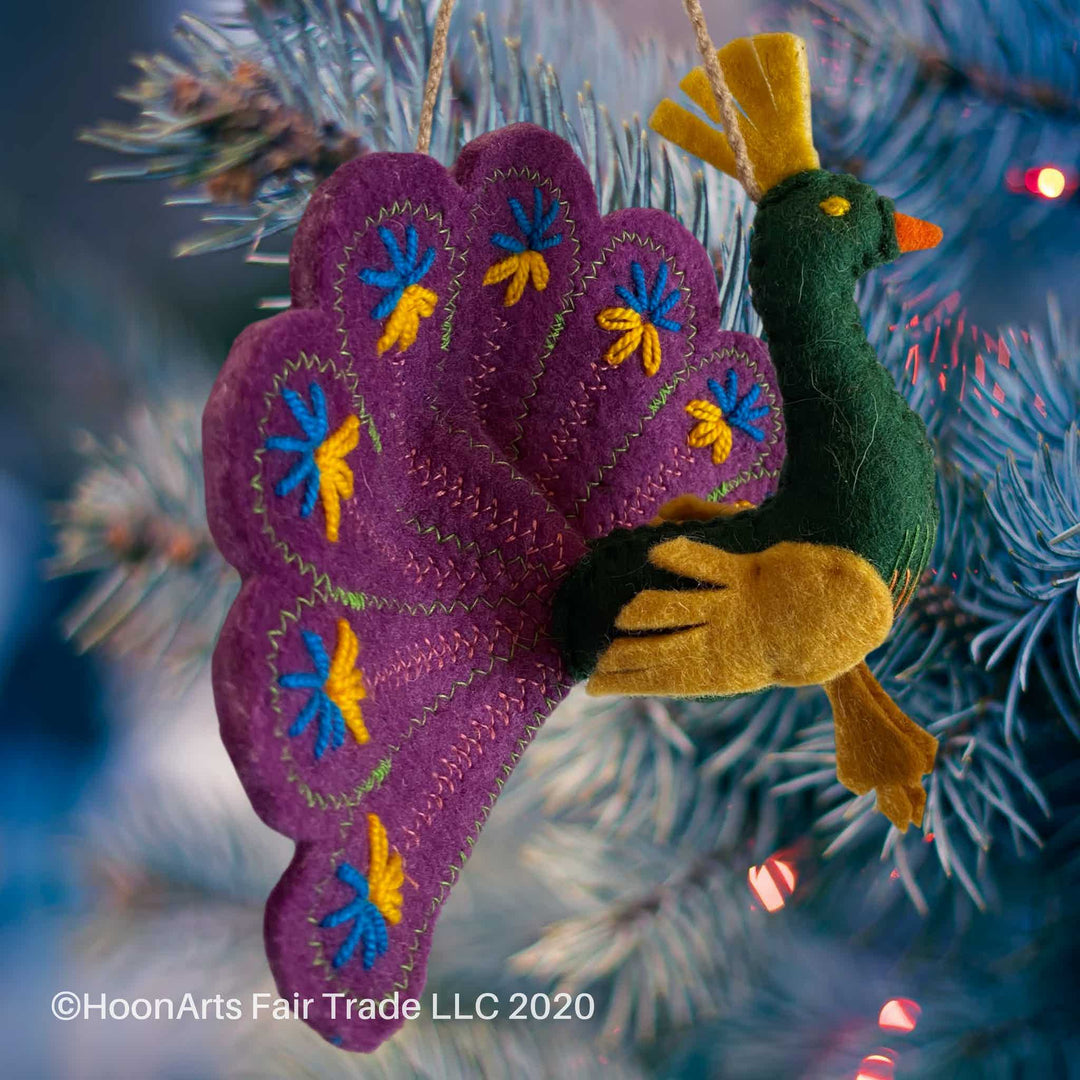 Handmade Felted Christmas Ornament from Kyrgyzstan-Peacock