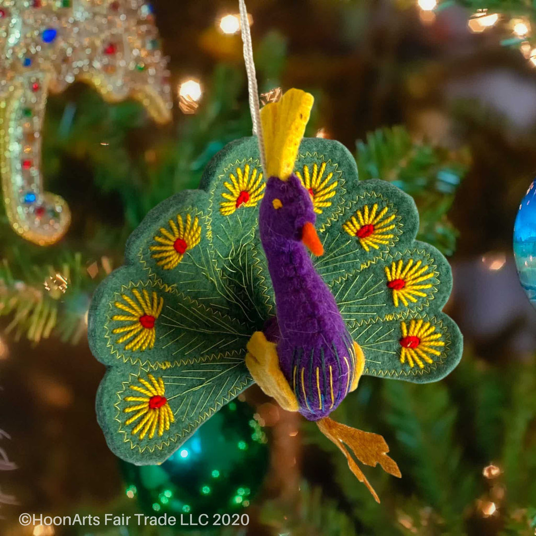 Handmade Felted Christmas Ornament from Kyrgyzstan-Peacock