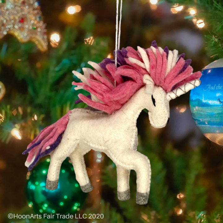Handmade Felted Christmas Ornament - Unicorn