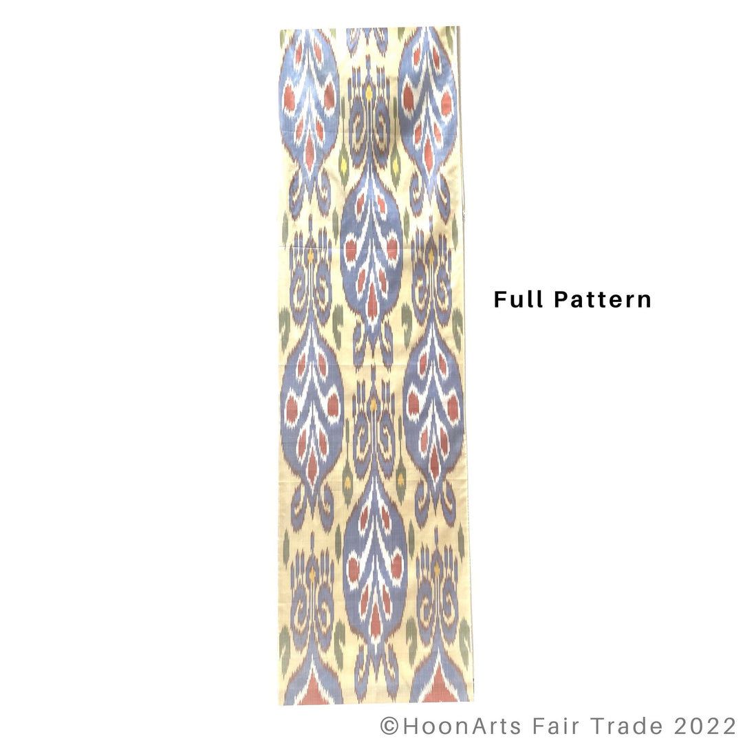 Silk Pastel Yellow Blue & Red Handwoven Ikat Scarf Full pattern