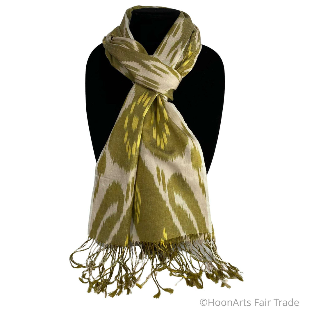 Green and Yellow Uzbek Ikat Silk Scarf