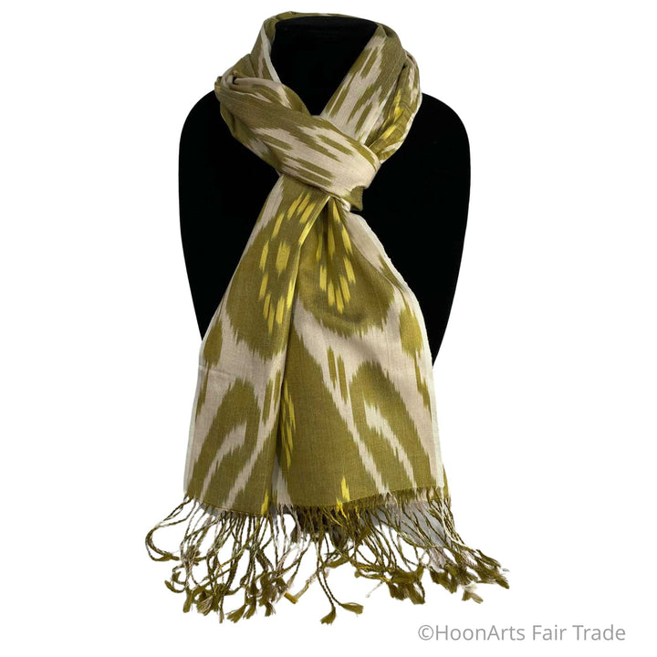 Green and Yellow Uzbek Ikat Silk Scarf