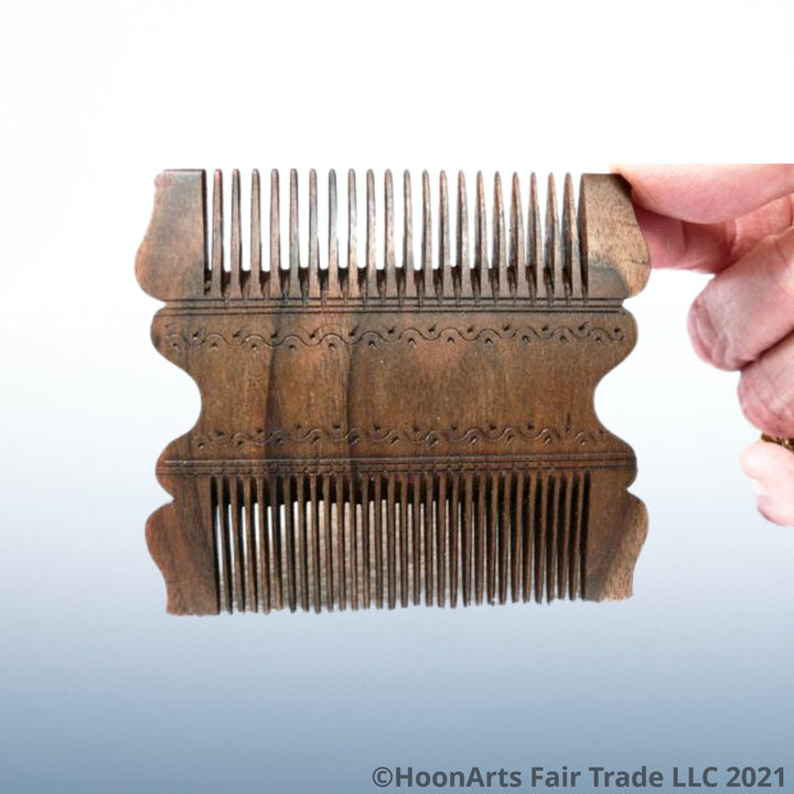 Hand Carved Comb, Square - Walnut - Fair Trade - HoonArts - 1