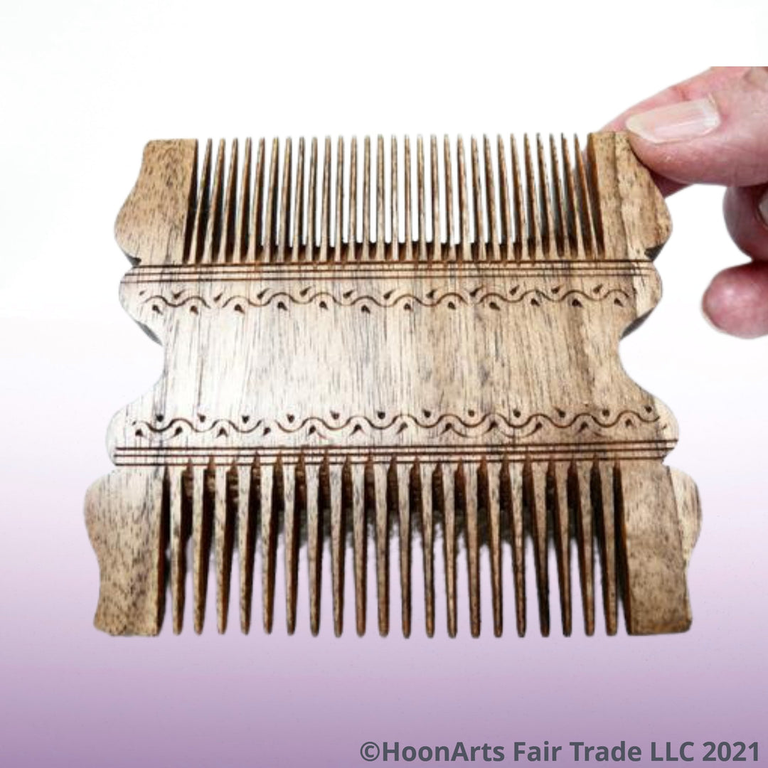 Hand Carved Comb, Square - Walnut - Fair Trade - HoonArts - 2