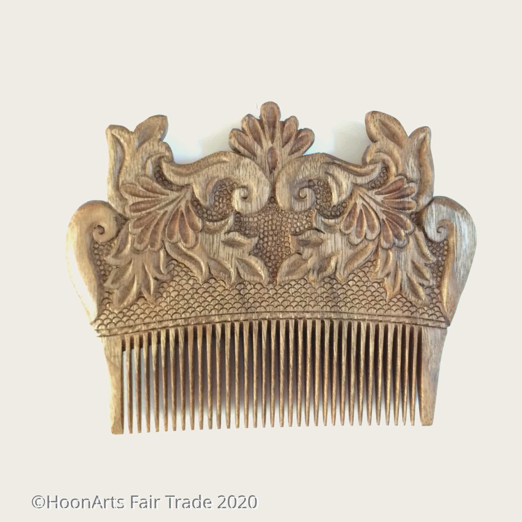 Hand Carved Ornamental Wooden Comb, Small - Fair Trade (2