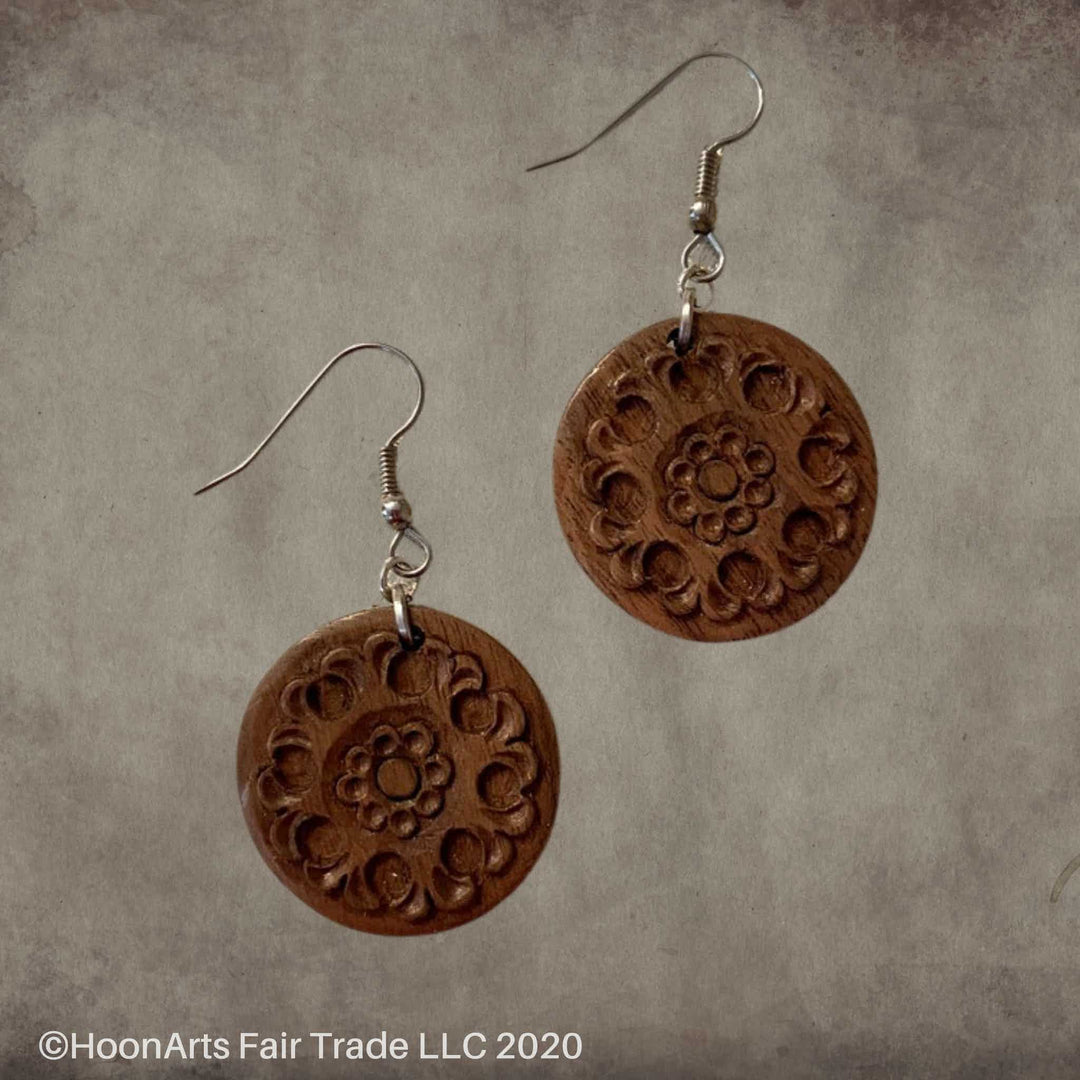 Hand Carved Wooden Earrings-Round