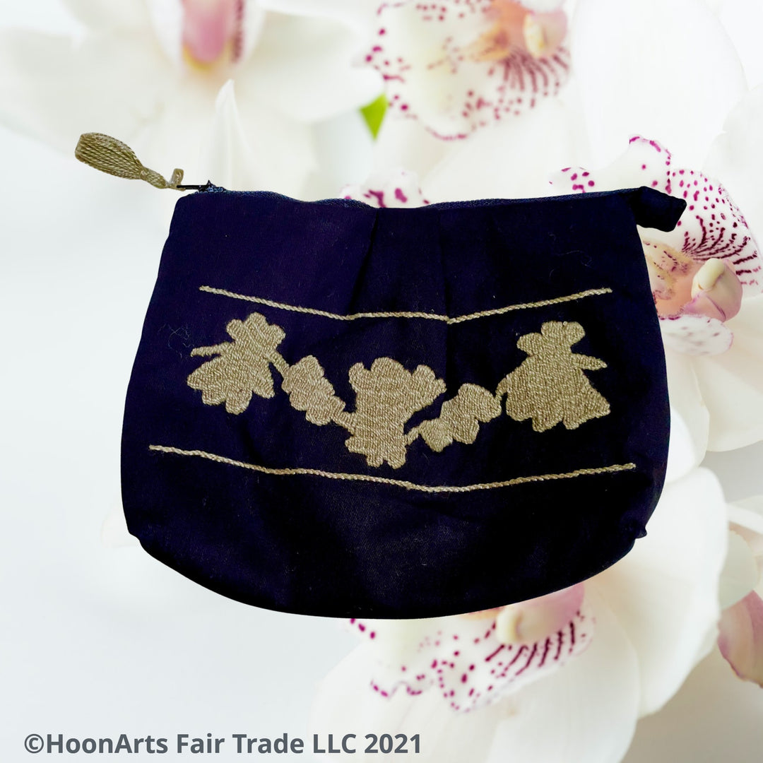 Black Clutch Bag With Beautiful Hand Embroidery Taupe Retro | HoonArts