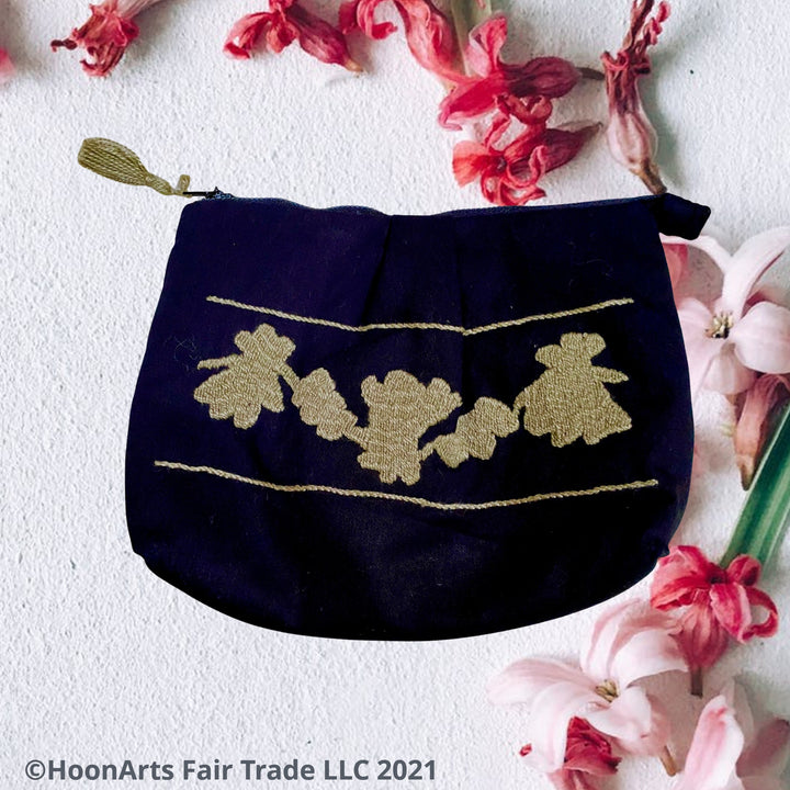 Hand Embroidered Black & Taupe "Retro" Clutch Bag | HoonArts