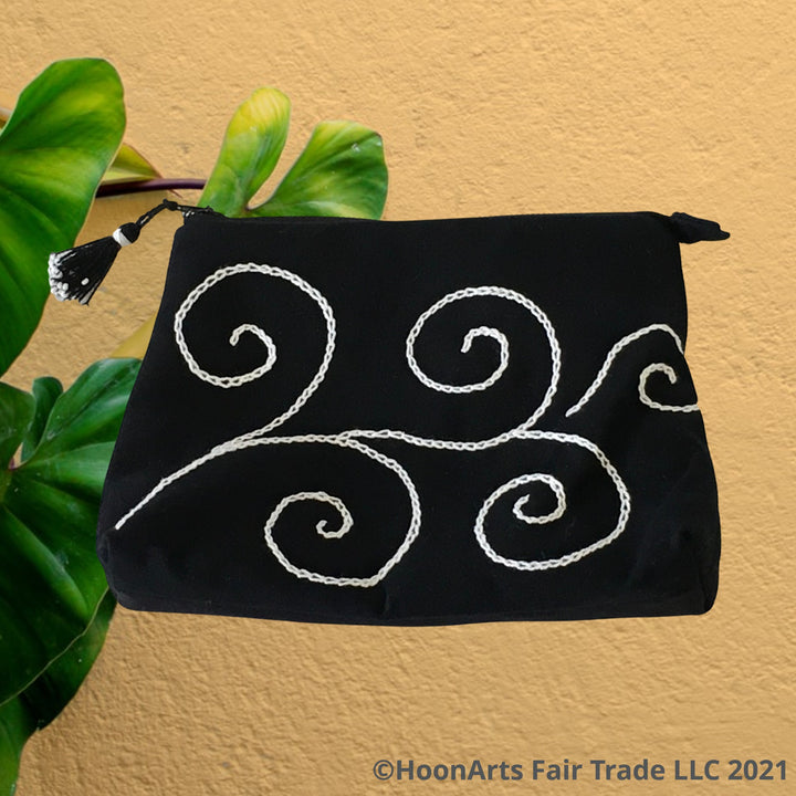 Black & White Clutch Bag Hand Embroidered Design Pattern | HoonArts Fair Trade