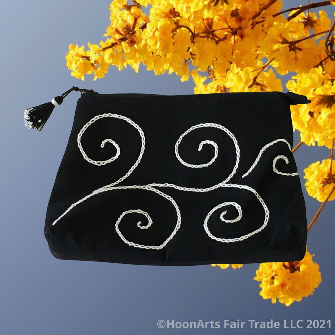 Hand Embroidered Black & White Clutch For Any Casual Occasions Or Daily Casual Wear | HoonArts Fair Trade