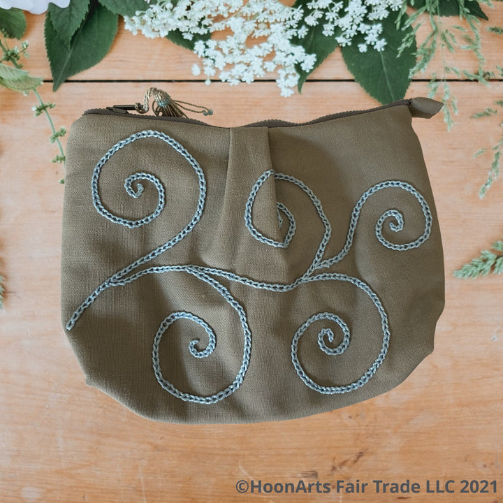 Blue Swirl Embroidered Pattern Clutch Bag | HoonArts