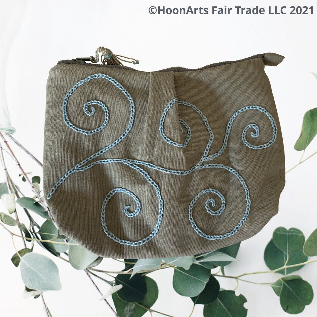 Clutch Bag With Blue Swirl Embroidered Design | HoonArts