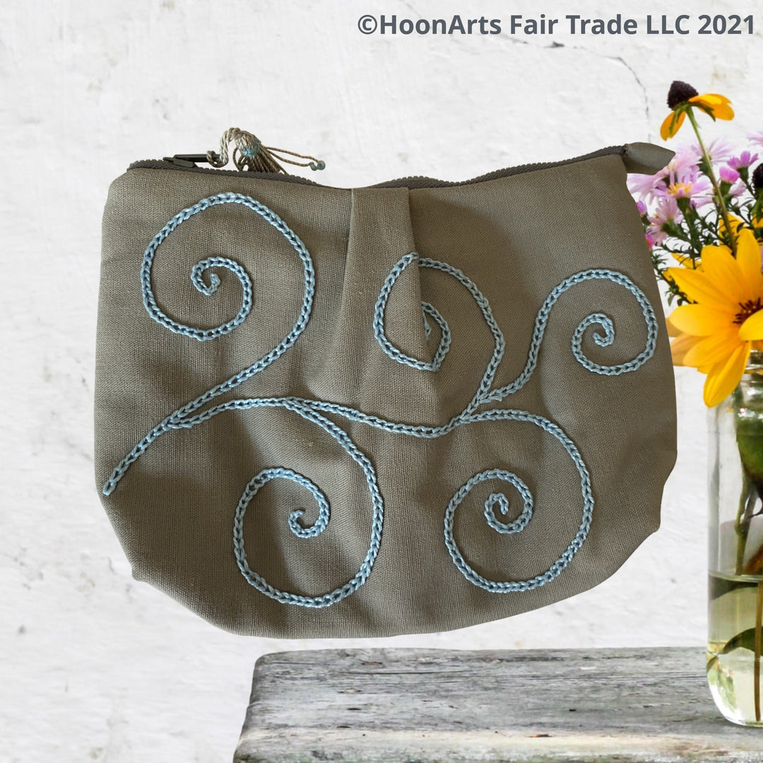 Embroidered Blue Swirl Design Clutch Bag | HoonArts