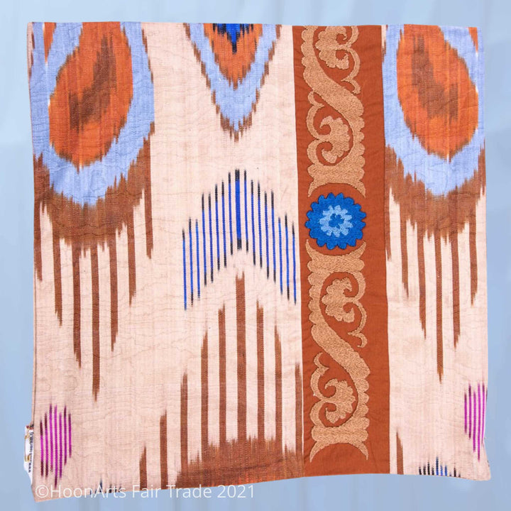 Ikat and Suzani Embroidery Pillow Cover, "Panjakenti" - HoonArts - 1