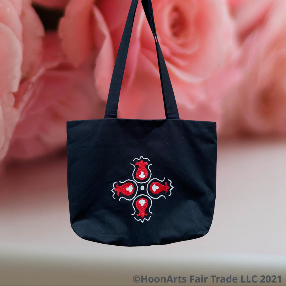 Pomegranate Design Hand Embroidery Beautiful Fashion Tote Bag | HoonArts