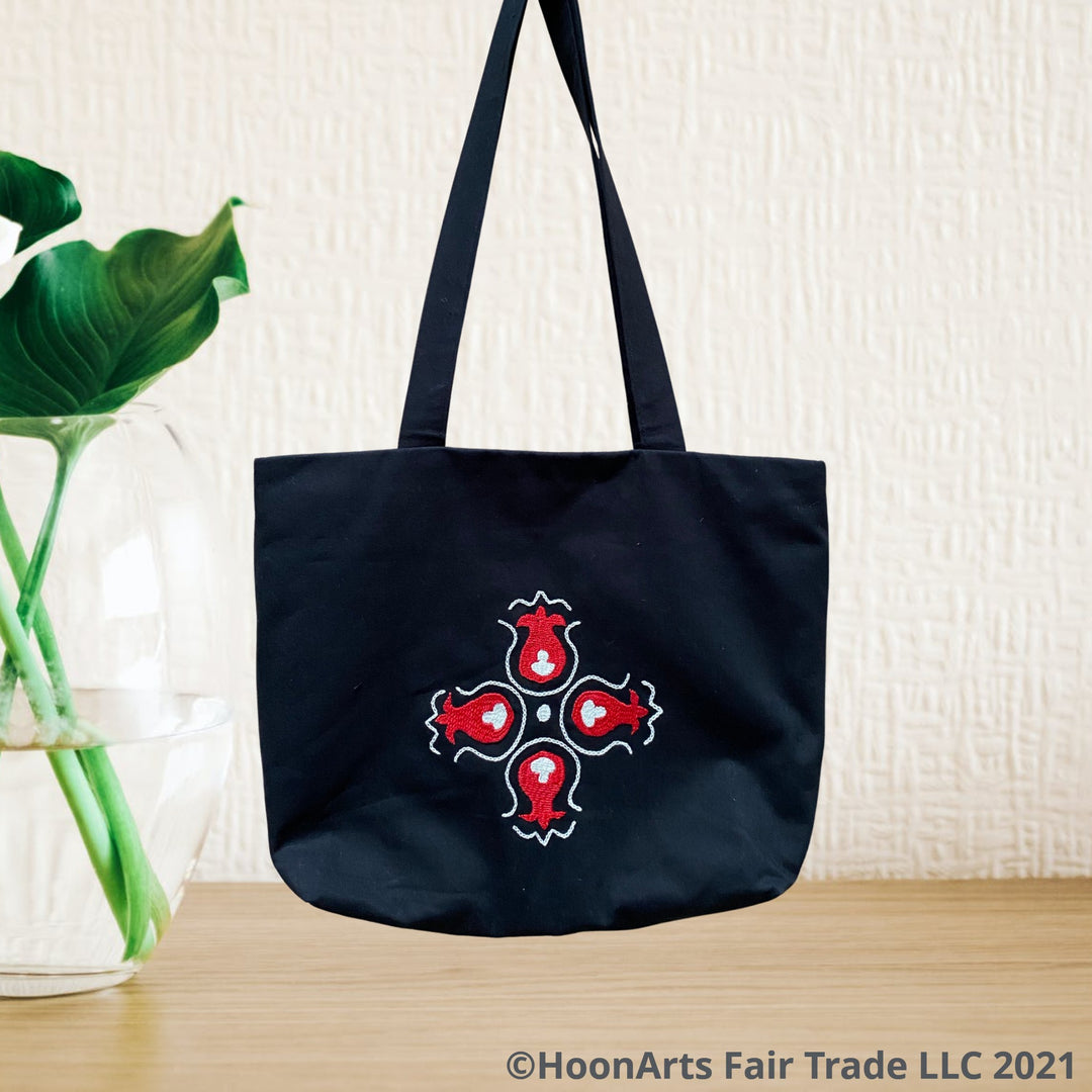 Unique Beautiful Fashion Hand Embroidered Pomegranate Pattern Design Tote Bag | HoonArts Fair Trade