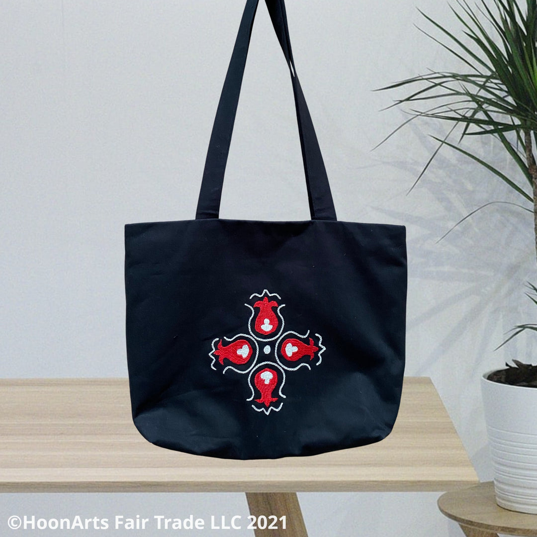 Fashion Tote Bag With Hand Embroidery Pomegranate Pattern Design For Any Occasion | HoonArts Fair Trade