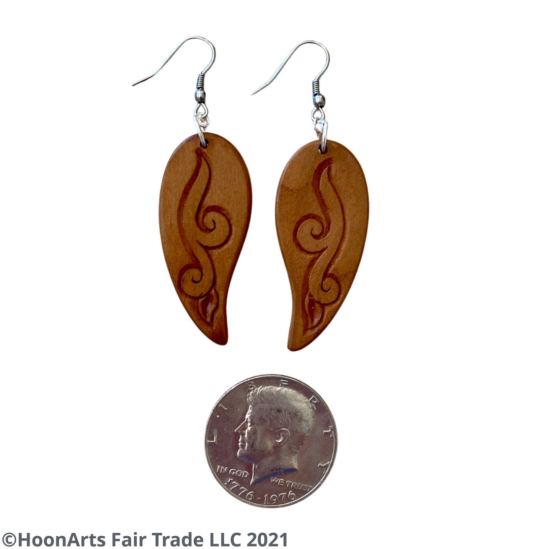 Hand Carved Earrings -Leaf with Swirl | HoonArts 5