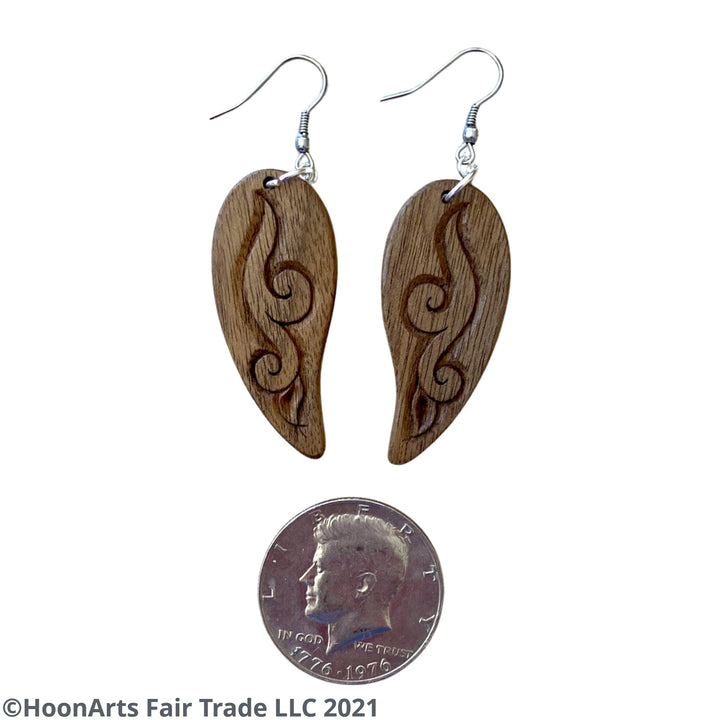 Hand Carved Earrings -Leaf with Swirl | HoonArts 11