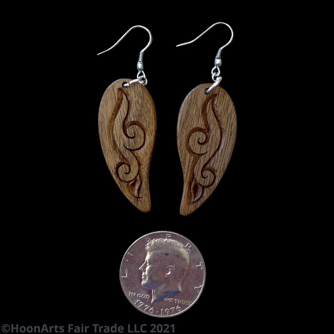 Hand Carved Earrings -Leaf with Swirl | HoonArts12