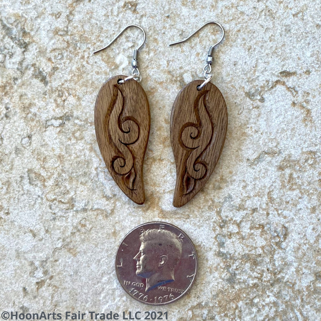 Hand Carved Earrings -Leaf with Swirl | HoonArts 10