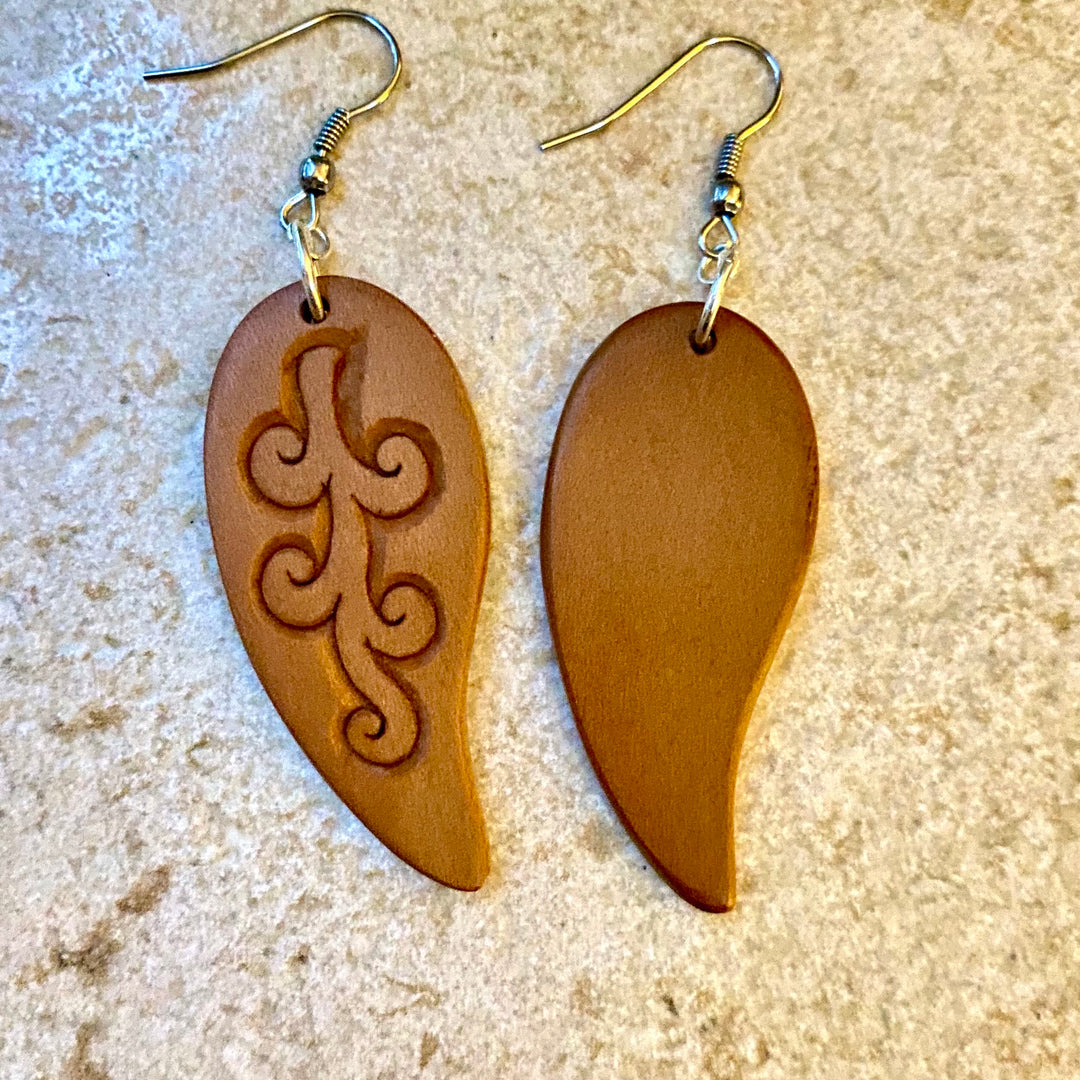 Handcarved Wooden Earrings-Tree Pattern-Apricot | HoonArts 3